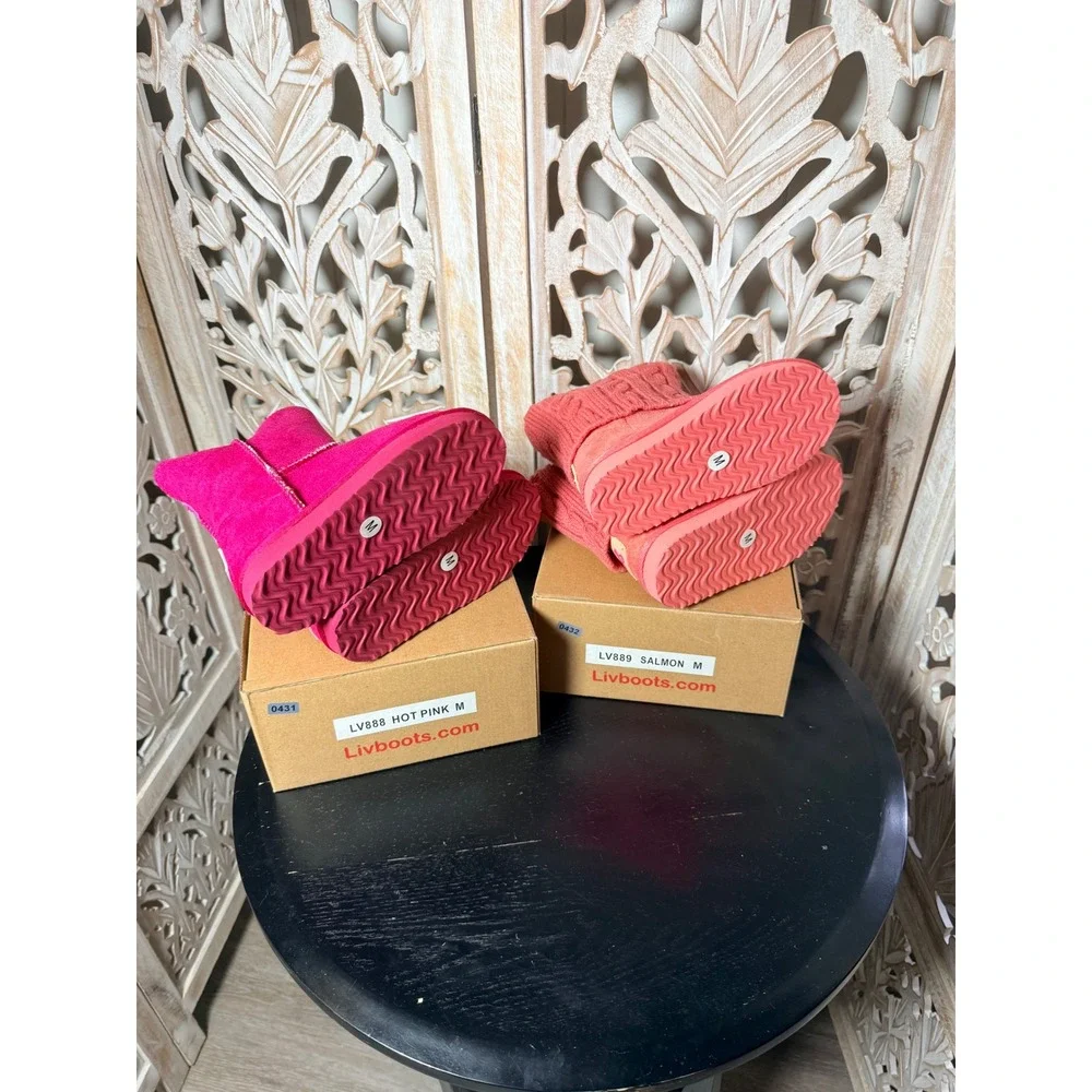 Livboots Kids Winter Boots Hot Pink Salmon LV888 LV889 Faux Fur Lined Size M 2pk